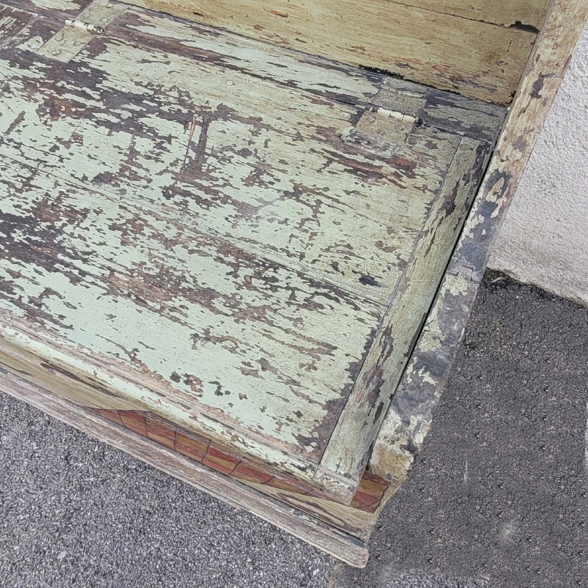 Banc-coffre à haut dossier laqué vert, Italie début XIXème siècle-photo-2