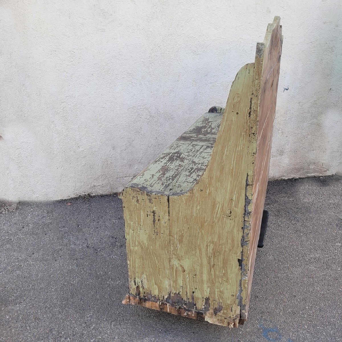 Banc-coffre à haut dossier laqué vert, Italie début XIXème siècle-photo-6