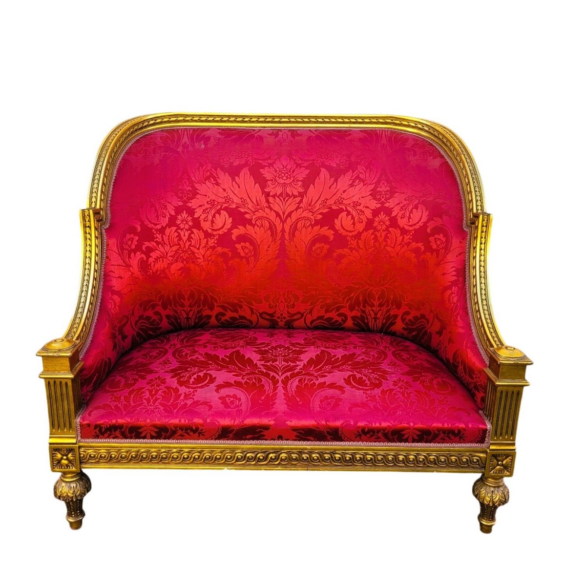 Louis XVI Style Bench In Gilded Wood, 20th Century