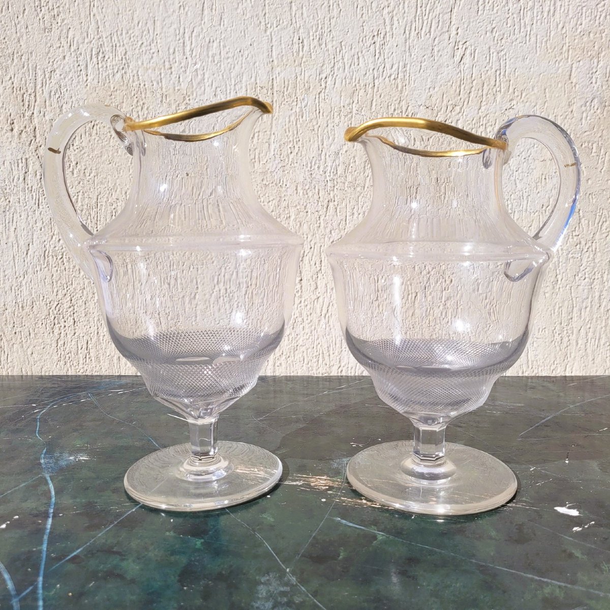 Elégant ensemble de 11 grands verres + 2 carafes, Italie XXème siècle-photo-6