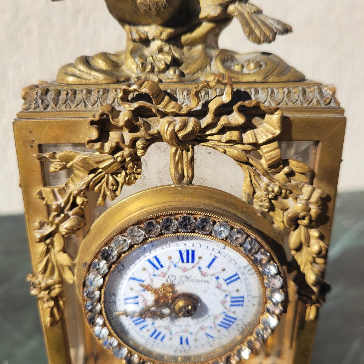 Pendule en bronze et marbre blanc, de style Louis XVI, XIXème siècle-photo-4