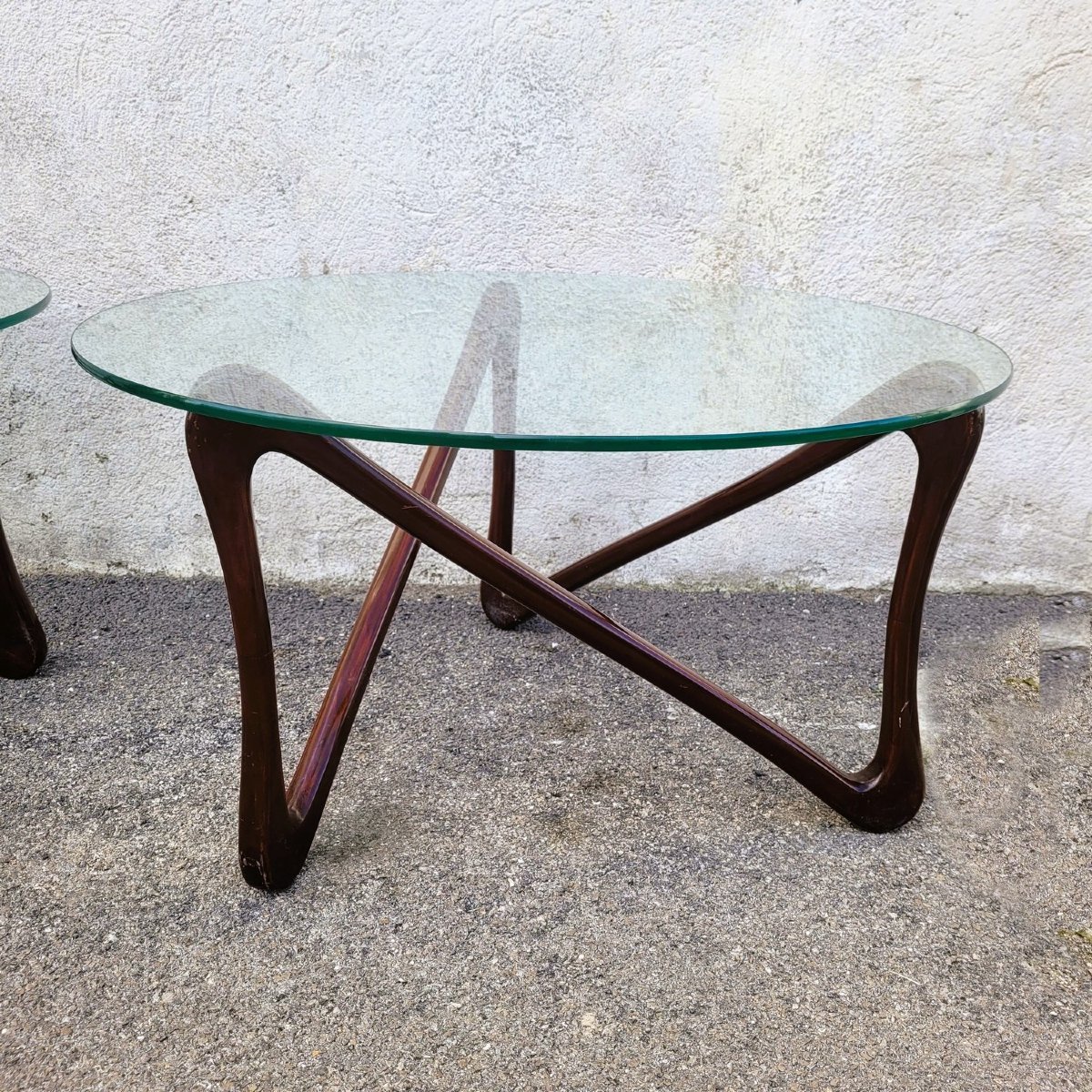 Paire de tables basses en bois et verre, design du XXème siècle-photo-1