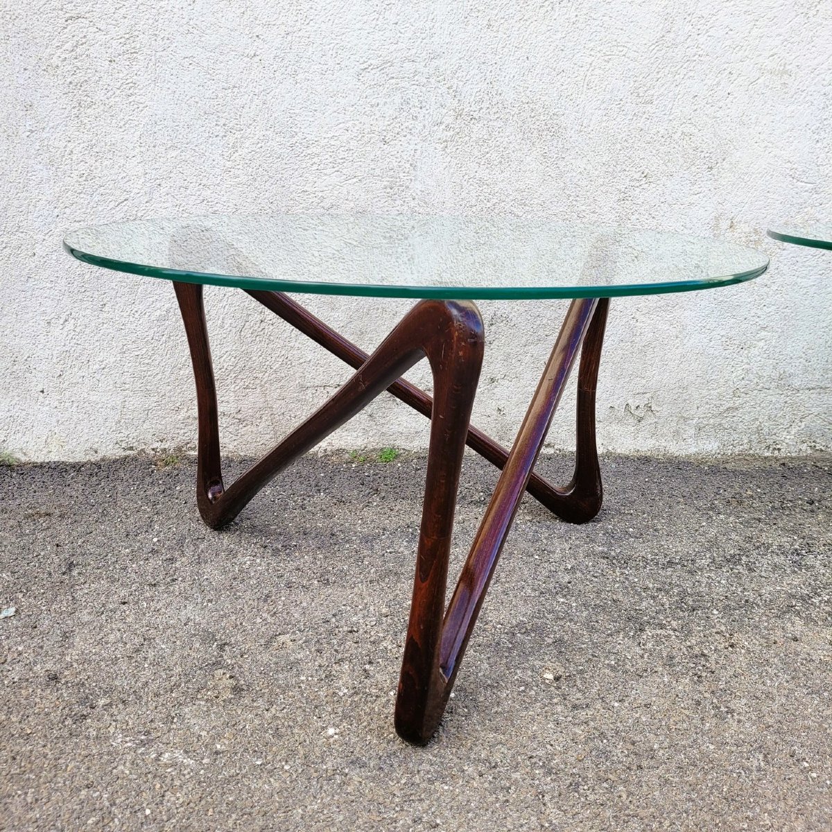 Paire de tables basses en bois et verre, design du XXème siècle-photo-2