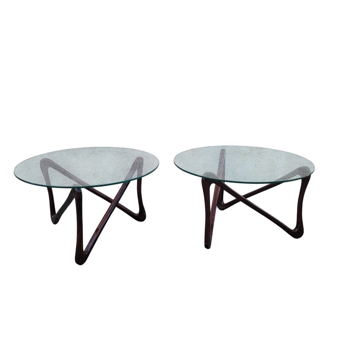 Paire de tables basses en bois et verre, design du XXème siècle-photo-8