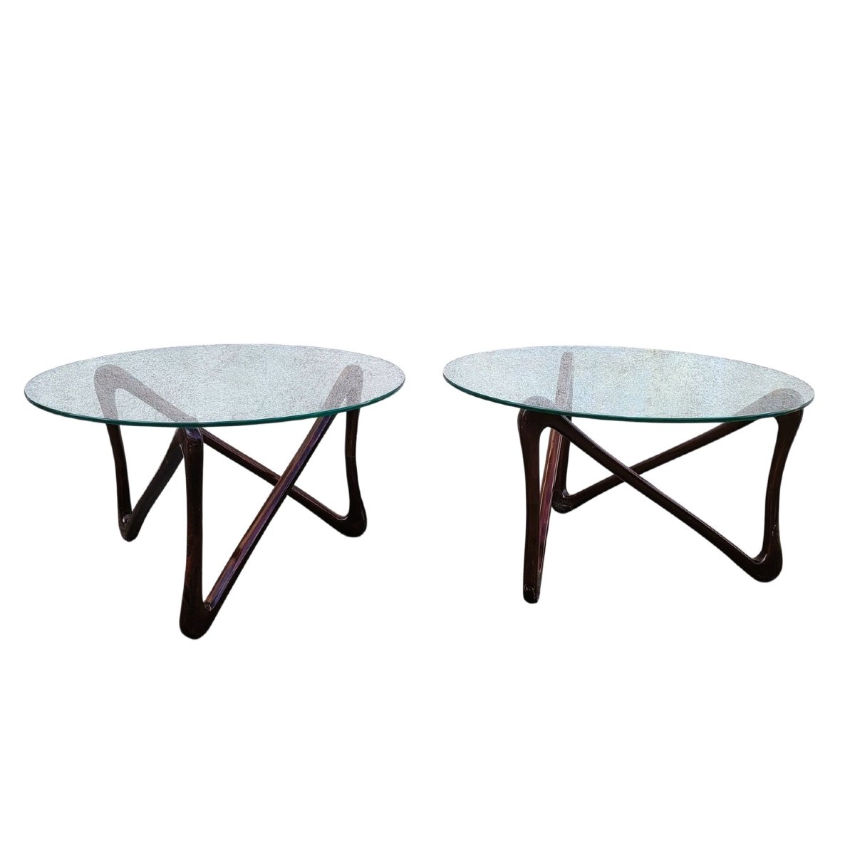 Paire de tables basses en bois et verre, design du XXème siècle