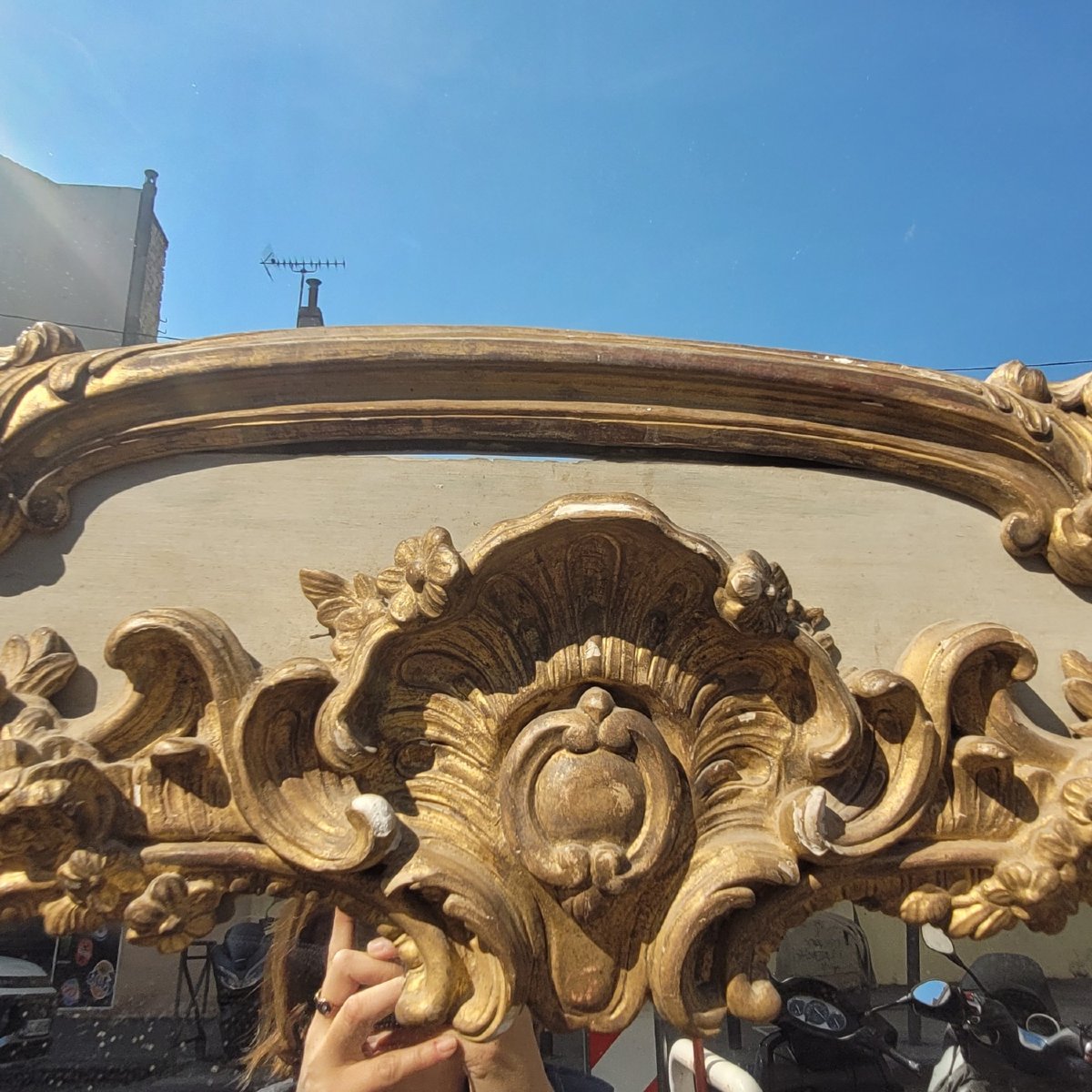 Grand trumeau en bois doré et laqué de style Louis XV, époque XIXème siècle-photo-4