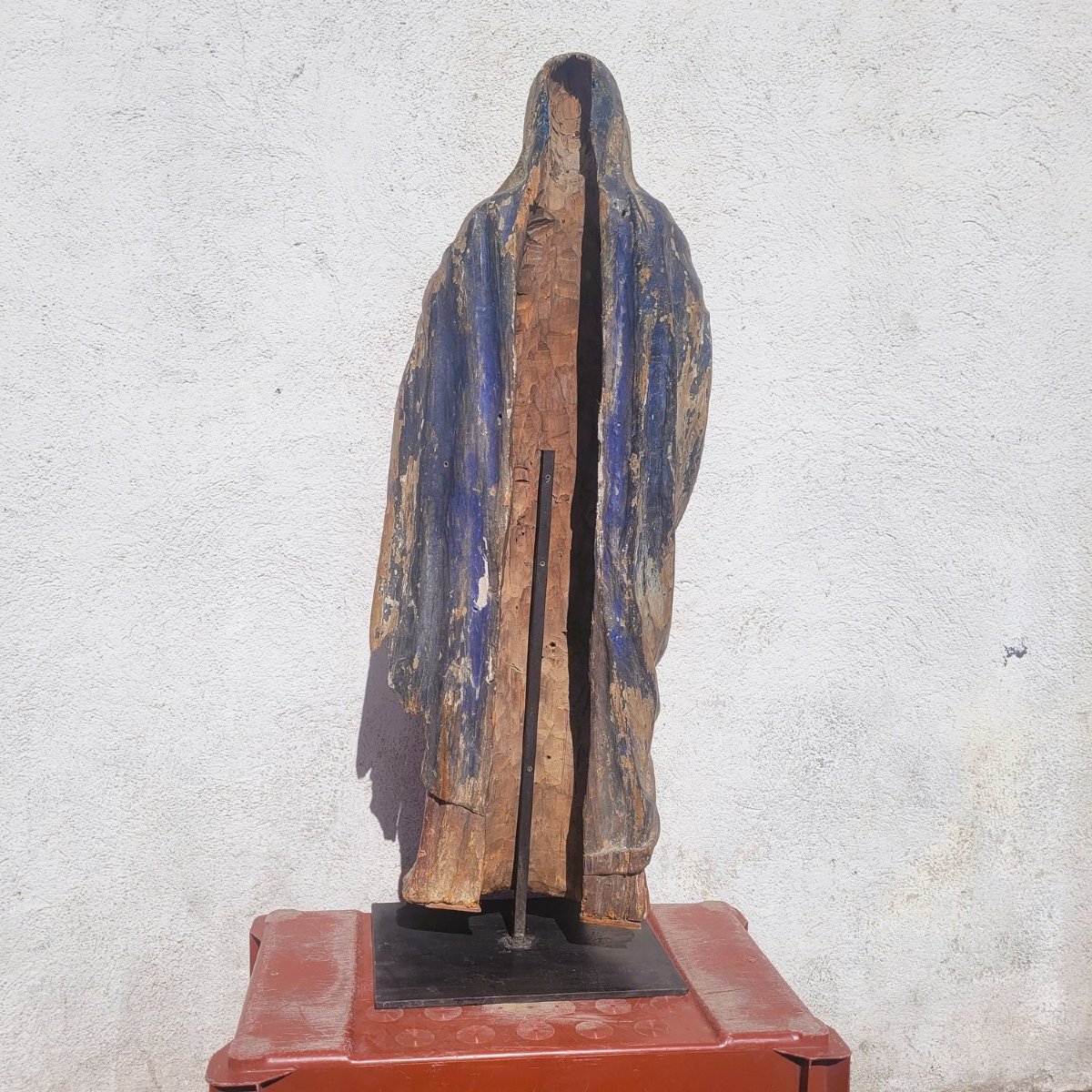Polychrome Carved Wooden Virgin In Prayer, 16th Century, Italy-photo-3