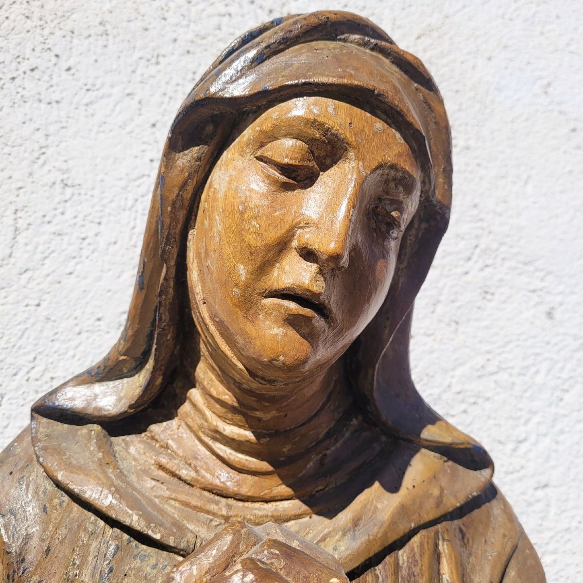 Polychrome Carved Wooden Virgin In Prayer, 16th Century, Italy-photo-4