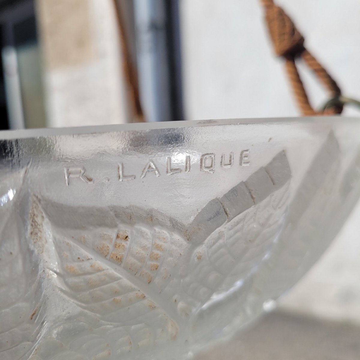 R Lalique, suspension/ plafonnier "Charmes" en verre, Art nouveau-photo-4