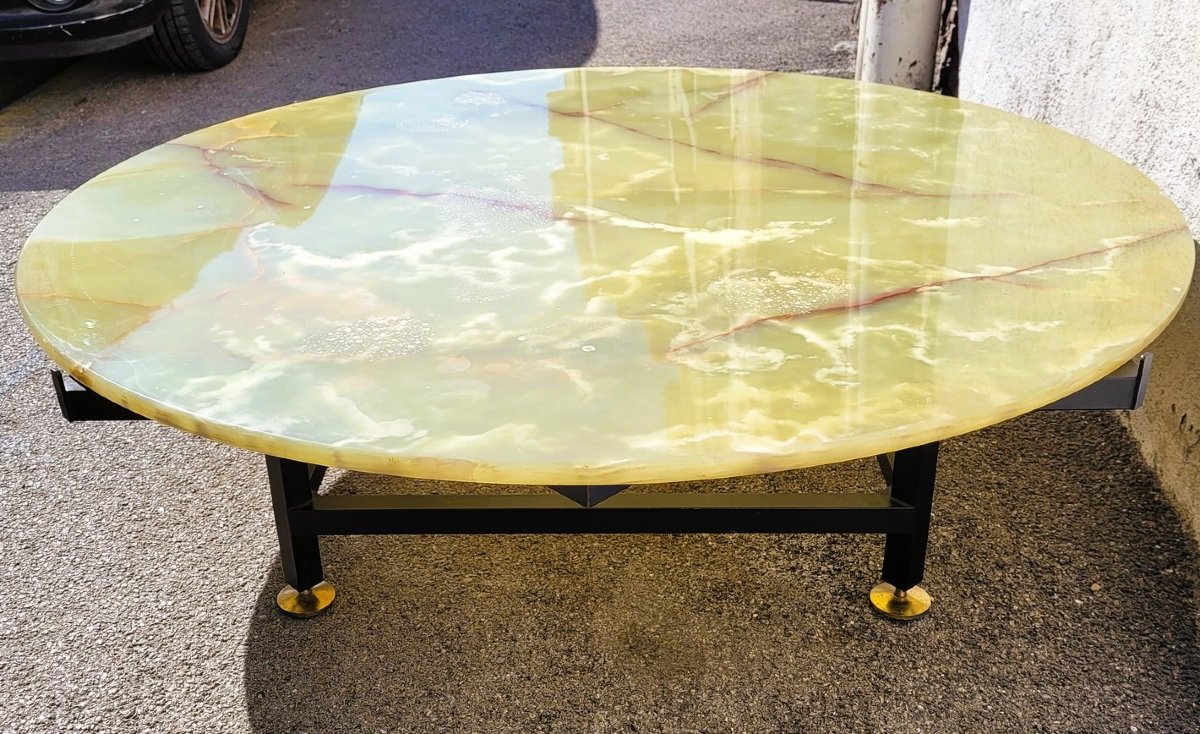 Iron And Onyx Coffee Table, Italy, 1970s-photo-7