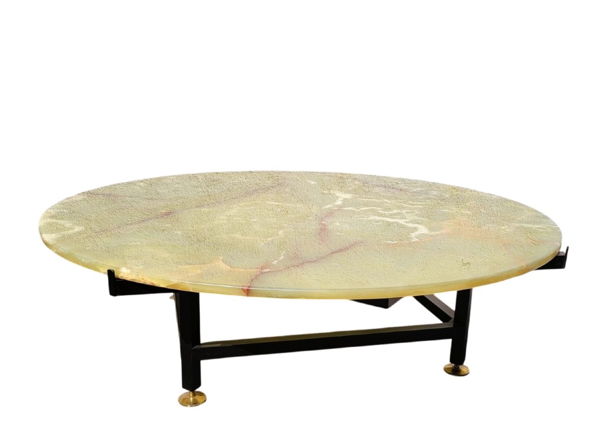 Iron And Onyx Coffee Table, Italy, 1970s