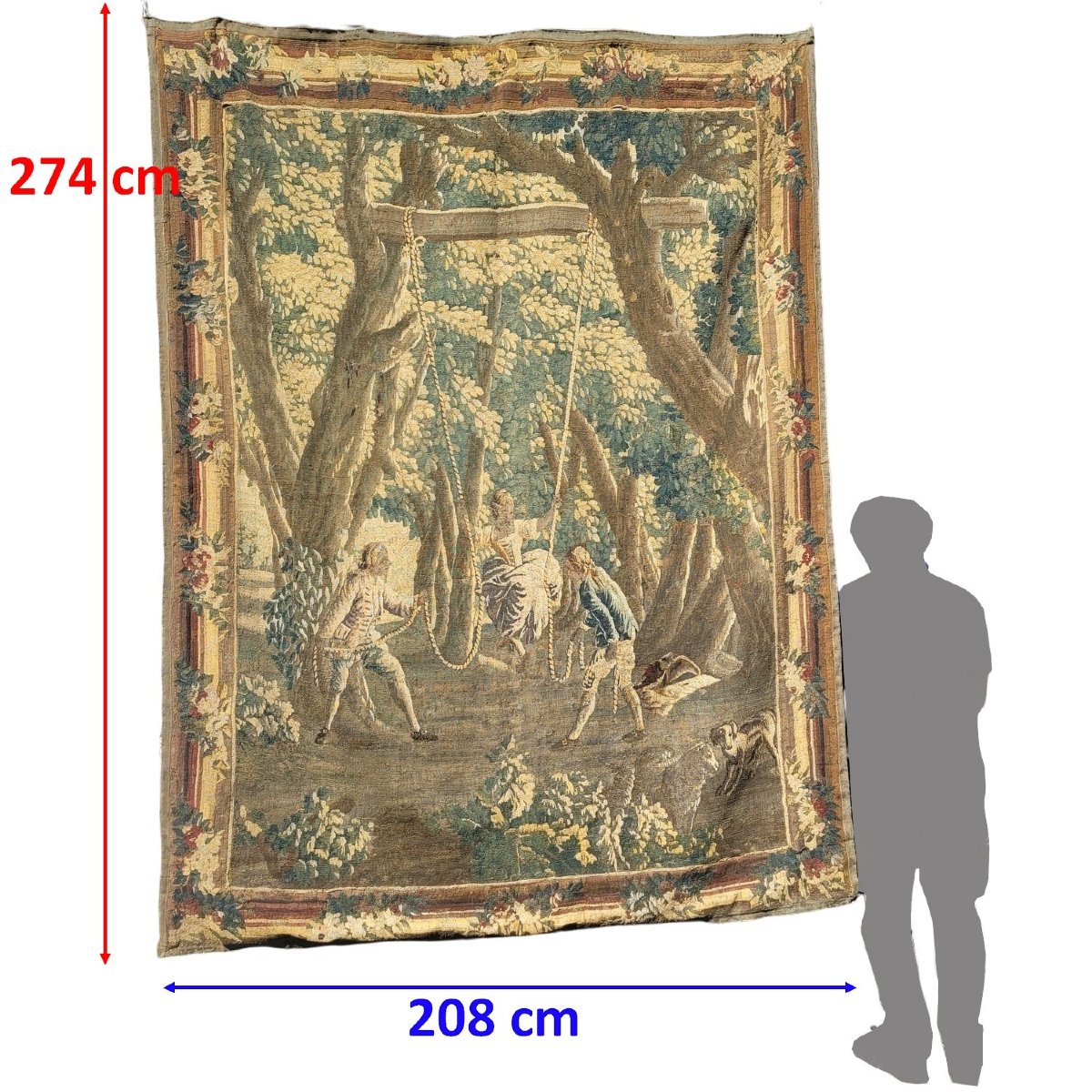 "the Swing," 274x208cm, A Large Wool Tapestry, Likely From Aubusson, 18th Century-photo-2