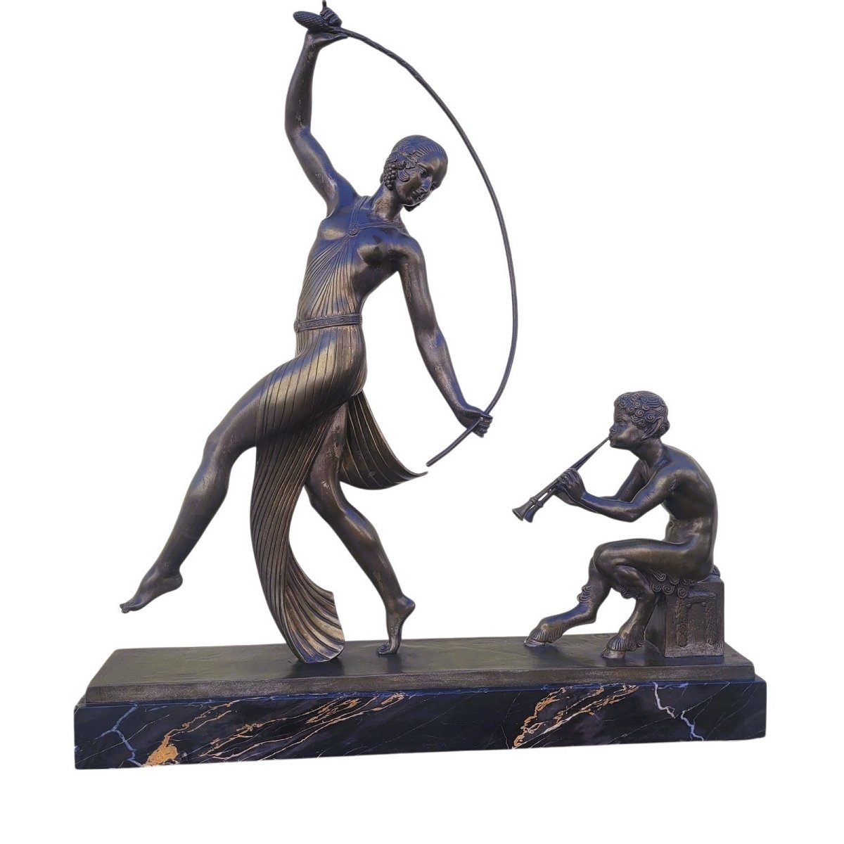 Jd Guirande, Dancer With A Thyrsus, H62.5 Cm, Art Deco Bronze, 20th Century