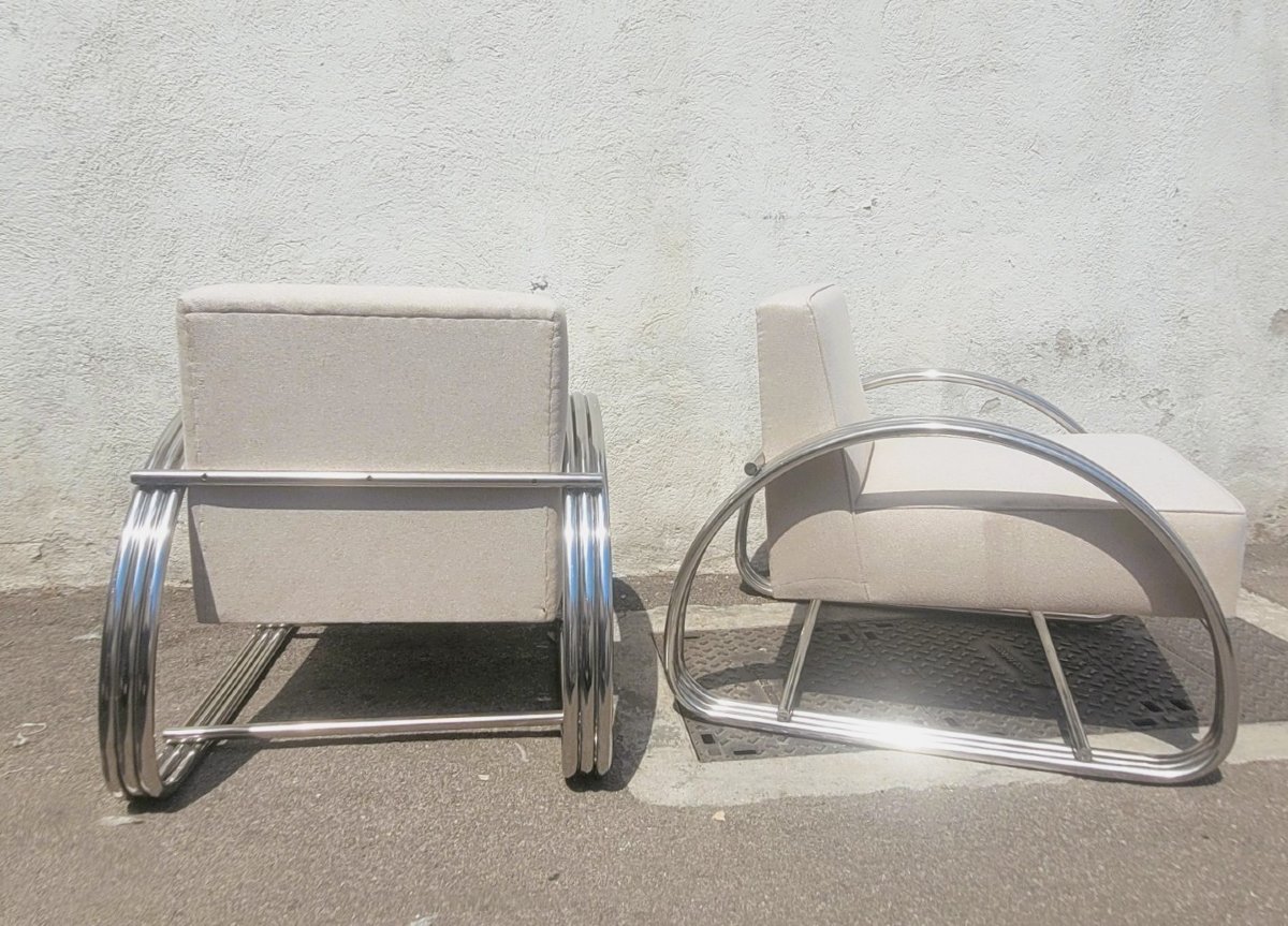 After To R. Lauren, Pair Of Large Chrome Armchairs, 20th Century-photo-2