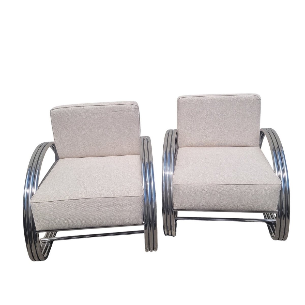 After To R. Lauren, Pair Of Large Chrome Armchairs, 20th Century