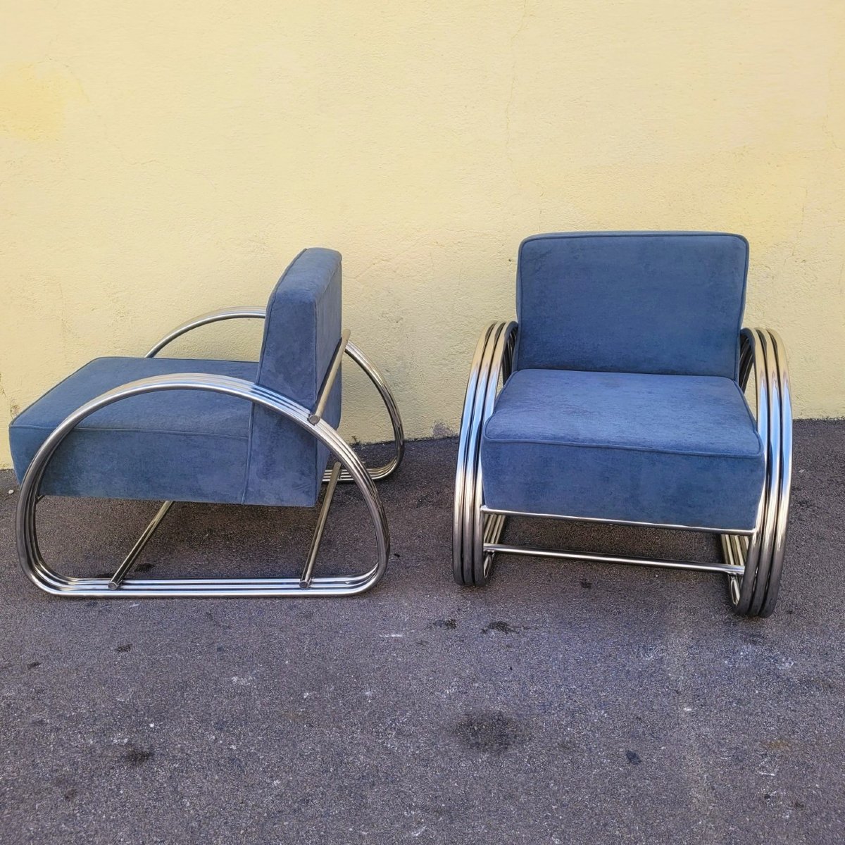 D'après R Lauren, Paire de grands fauteuils chromés, XXème siècle-photo-4