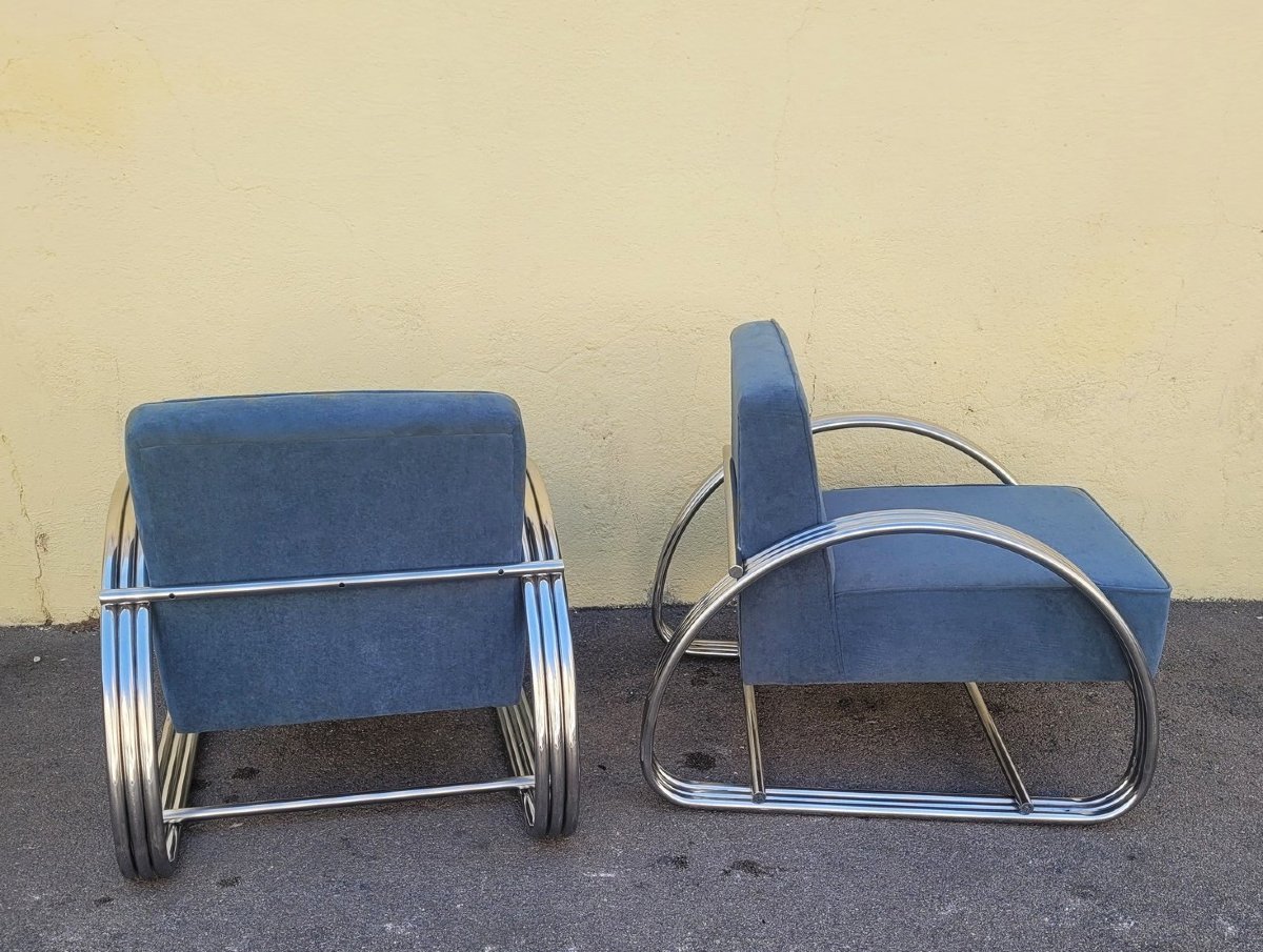 D'après R Lauren, Paire de grands fauteuils chromés, XXème siècle-photo-2