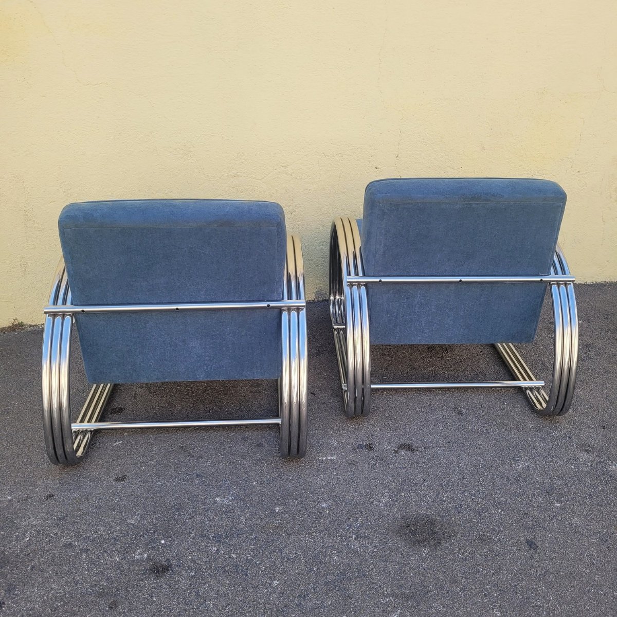 D'après R Lauren, Paire de grands fauteuils chromés, XXème siècle-photo-5