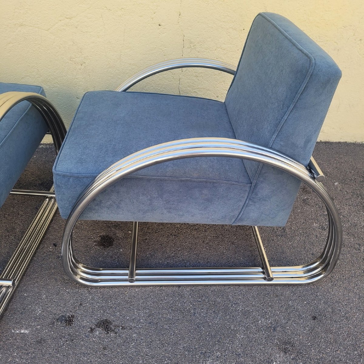 D'après R Lauren, Paire de grands fauteuils chromés, XXème siècle-photo-7