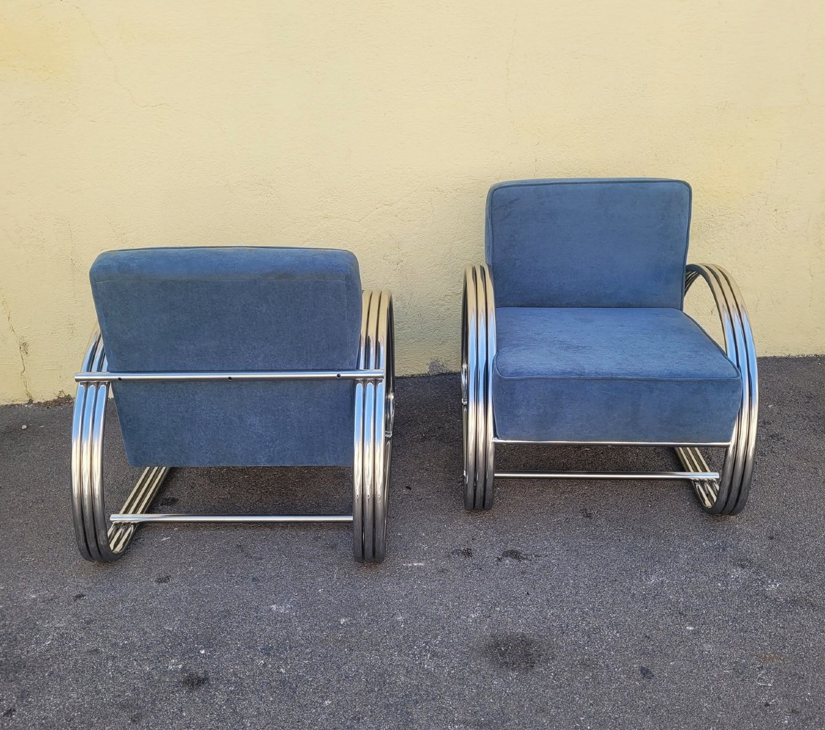 D'après R Lauren, Paire de grands fauteuils chromés, XXème siècle-photo-8
