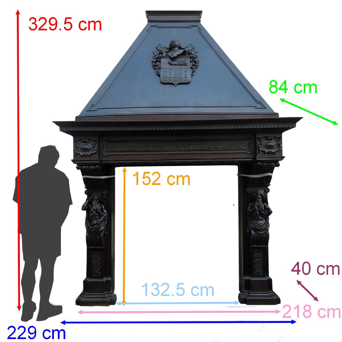 Importante Cheminée H330cm, en noyer, style Renaissance, XIXème siècle-photo-2
