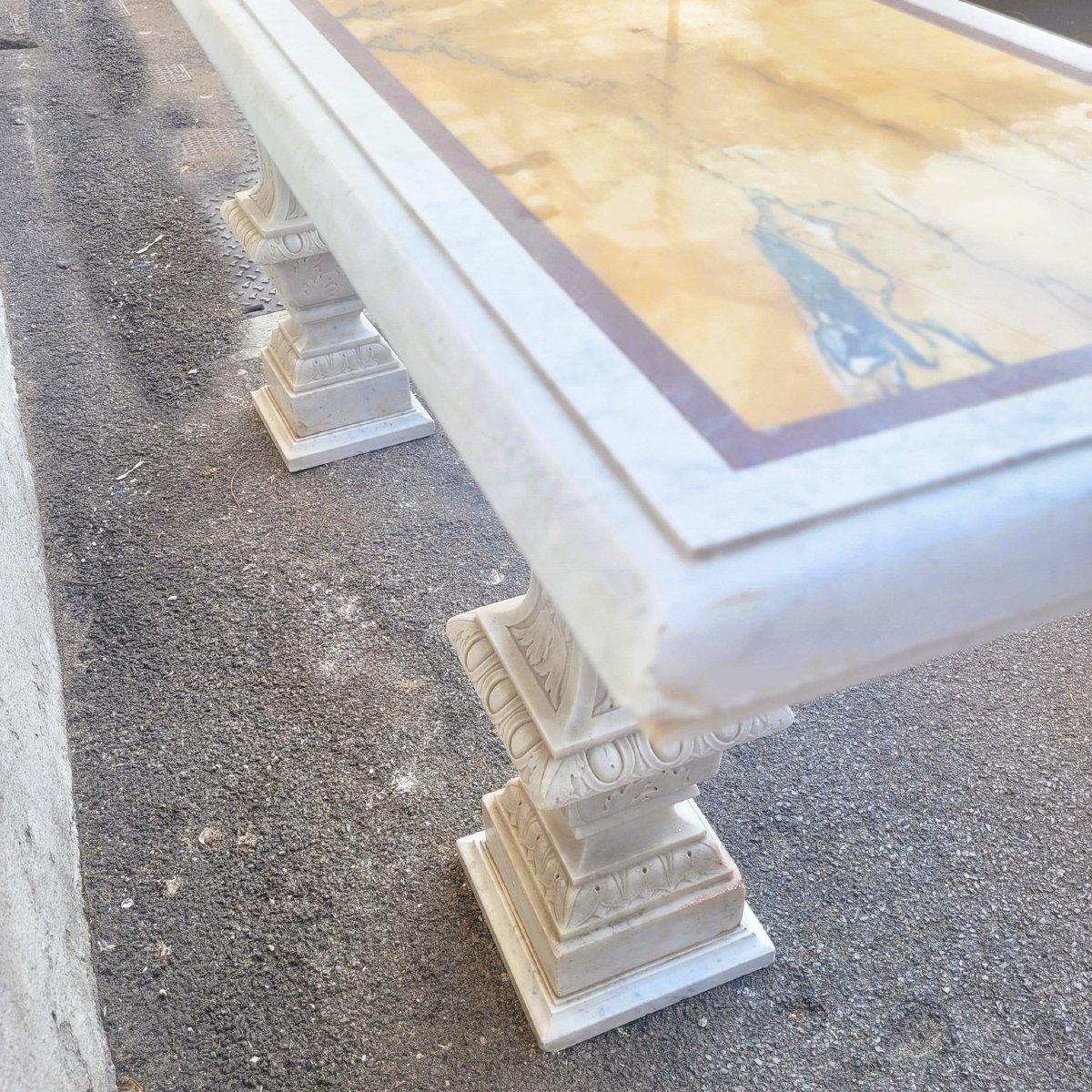Large Marble Center Console Table, 194 Cm Long, Late 19th–early 20th Century-photo-7
