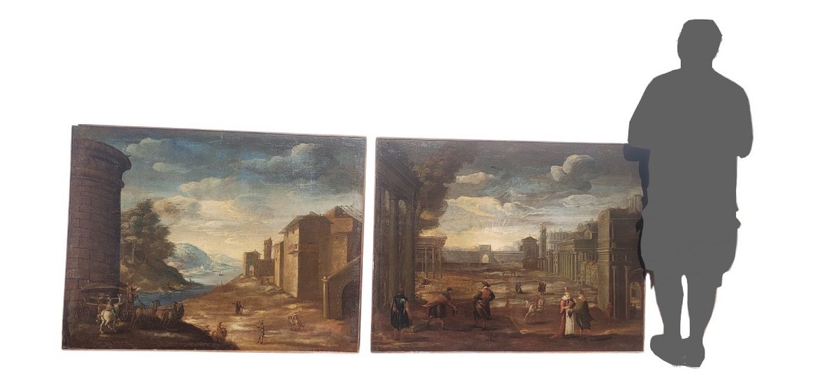 Pair Of Architectural Views, 150x115cm Italy, 17th Century-photo-2