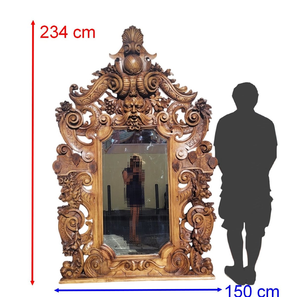 Very Large Mirror, 234 Cm High, Carved Wood, 19th-century Italy-photo-2