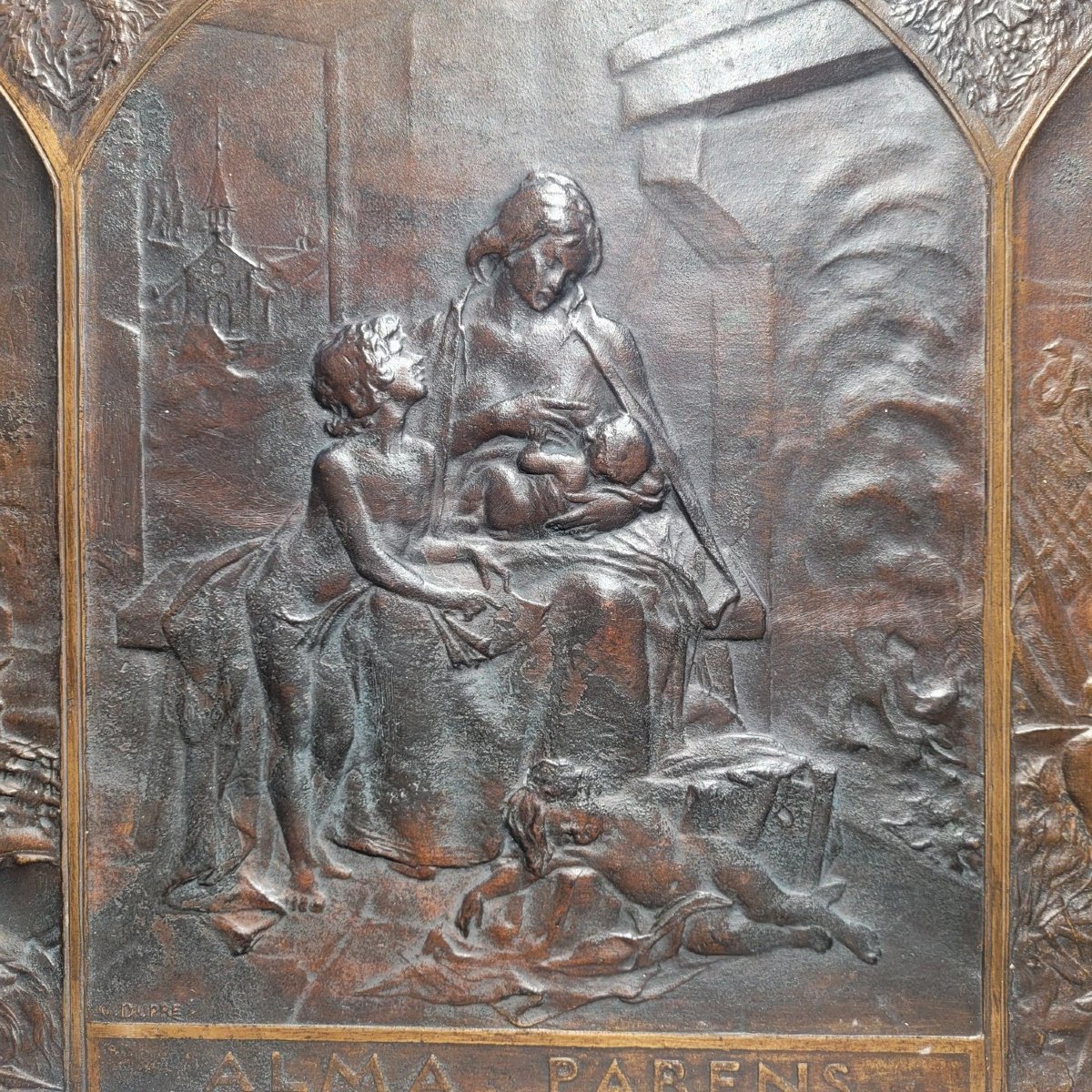 G Dupré, Alma Parens, grande Allégorie en bronze en relief, début  XXème siècle-photo-3