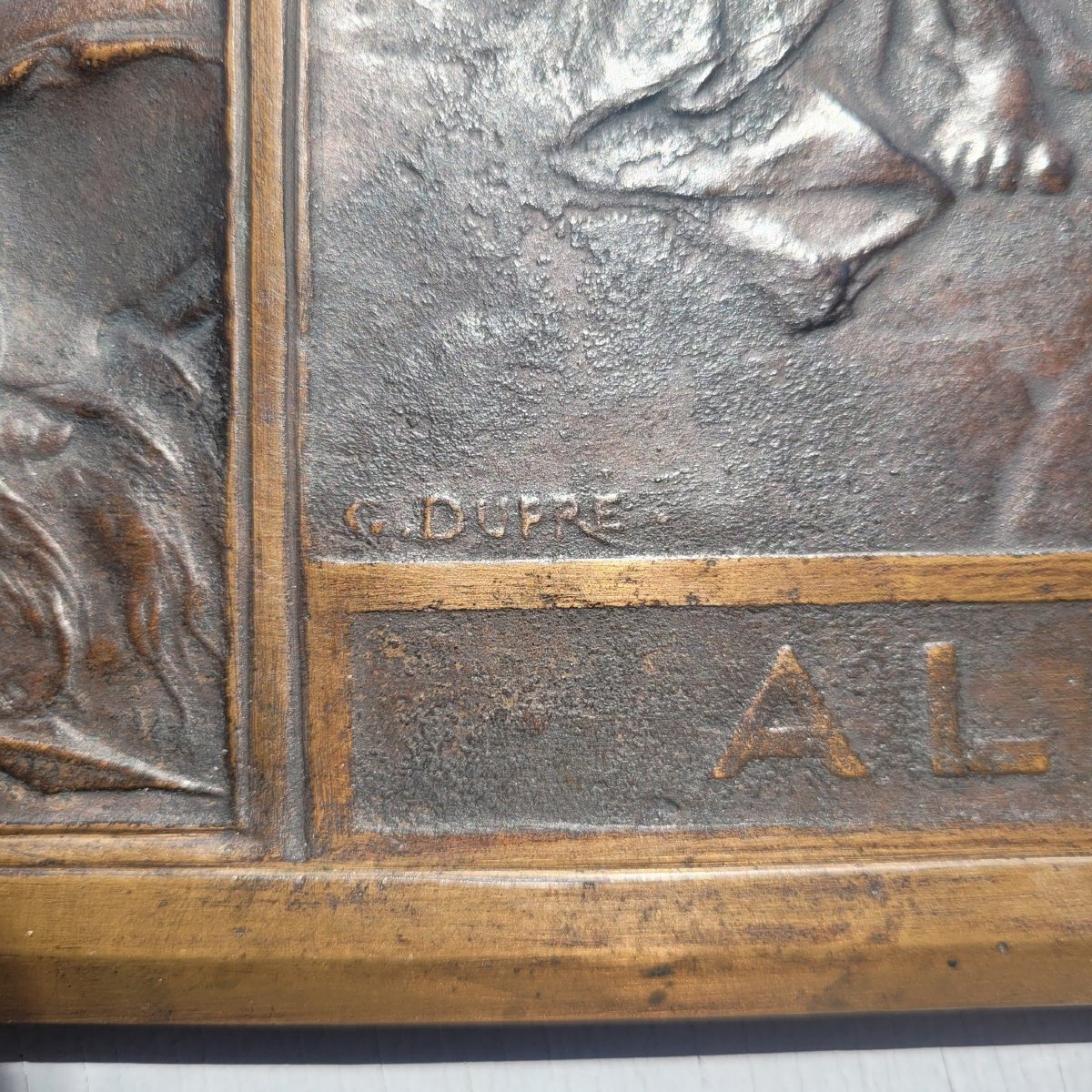 G Dupré, Alma Parens, grande Allégorie en bronze en relief, début  XXème siècle-photo-1