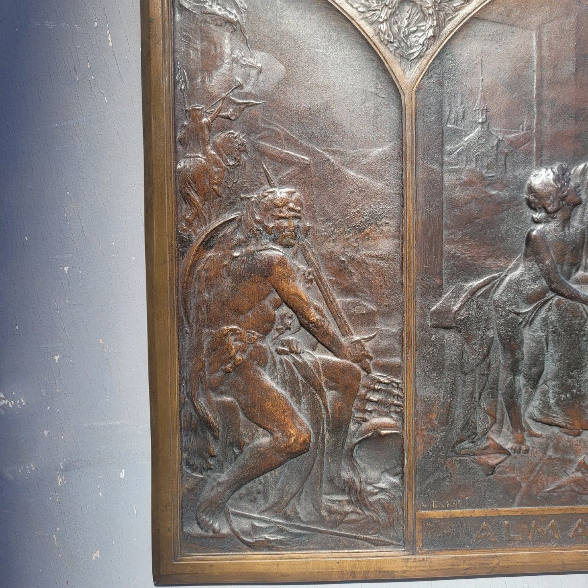 G Dupré, Alma Parens, grande Allégorie en bronze en relief, début  XXème siècle-photo-2
