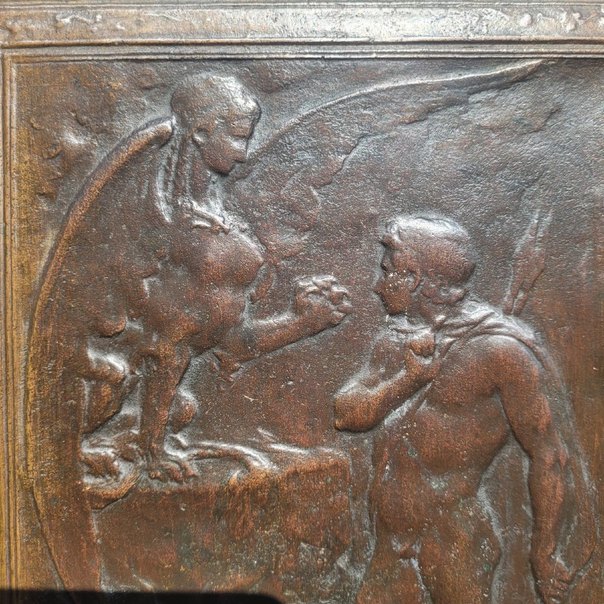 D'apres G Dupré, L'Enigme, sujet mythologique en bronze haut relief, XXème siècle-photo-7