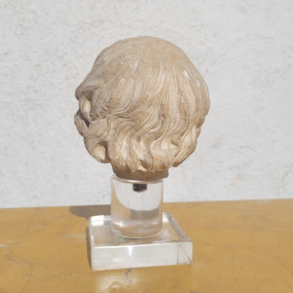 Sculpture Tête d'enfant en pierre, XVII/XVIIIème siècle-photo-4