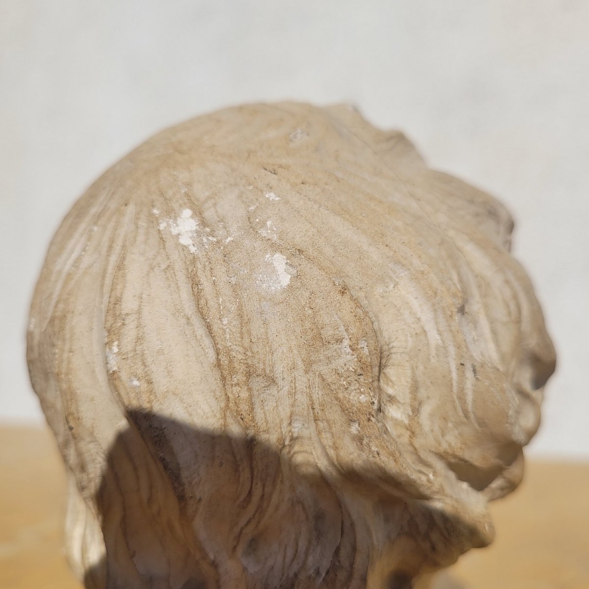 Sculpture Tête d'enfant en pierre, XVII/XVIIIème siècle-photo-2