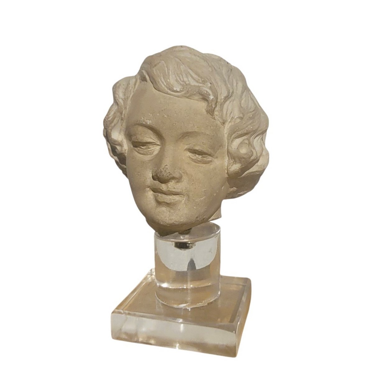 Sculpture Tête d'enfant en pierre, XVII/XVIIIème siècle