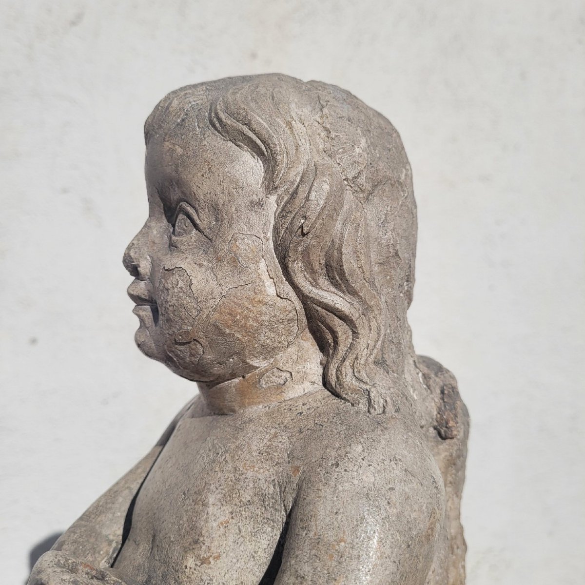 Anges Céroféraires en pierre marbrière, époque XVII/XVIIIème siècle-photo-1
