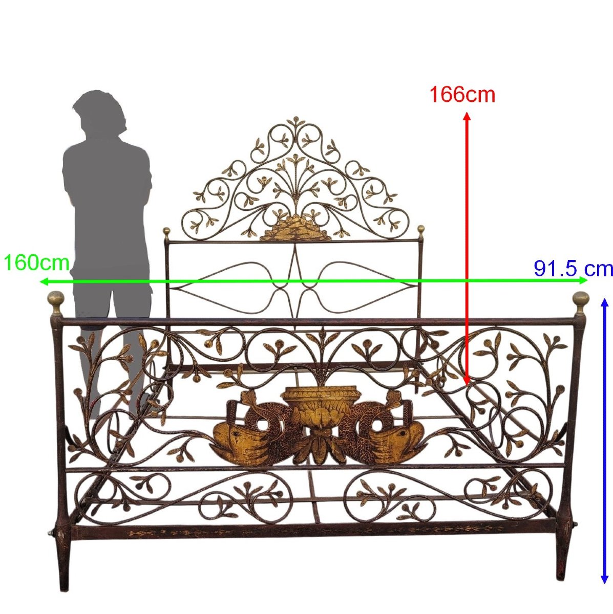 Painted Iron Genoese Bed, W150 Cm, Early 19th Century-photo-2