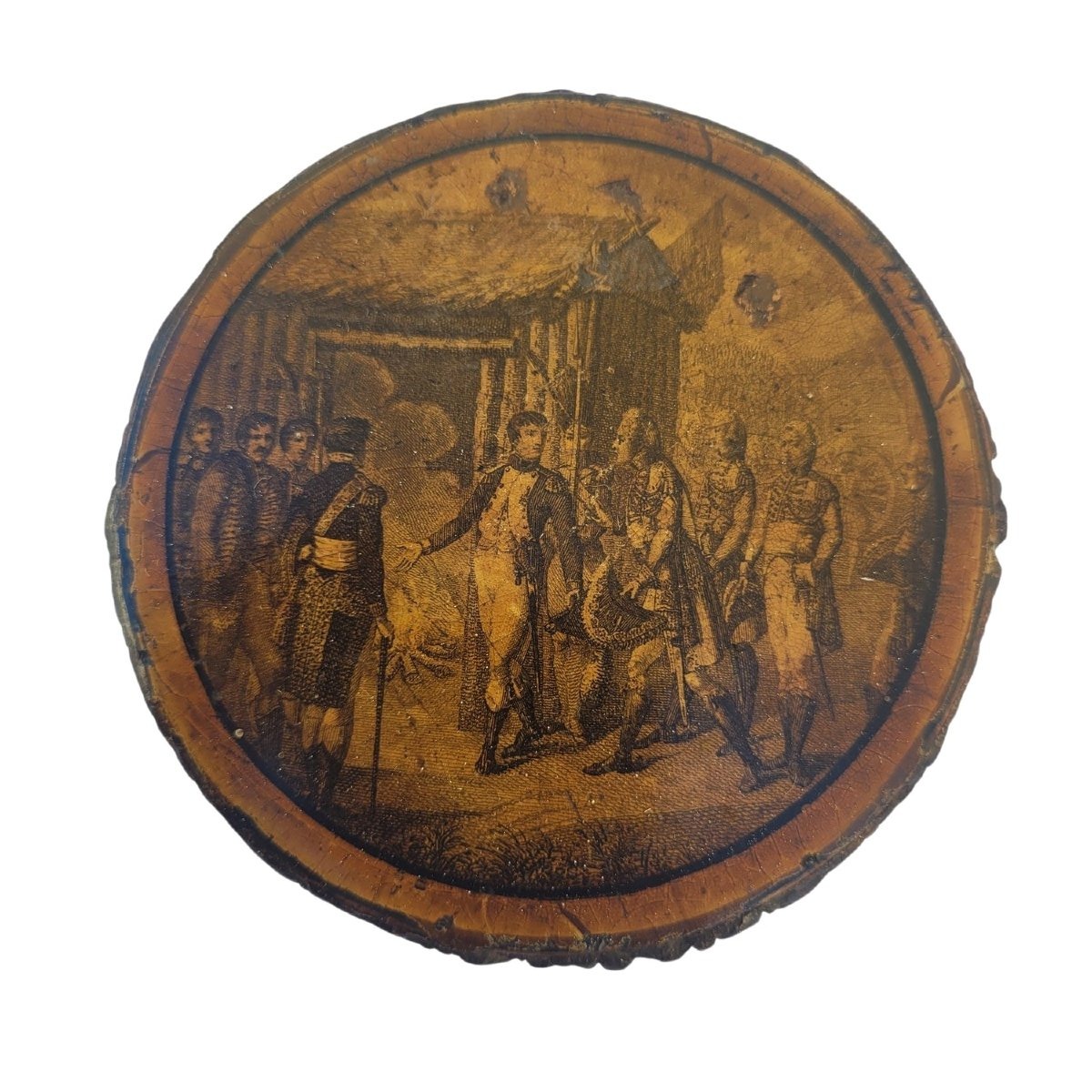 Boite en papier mâché, Napoléon 1er au camp militaire, XIXème siècle