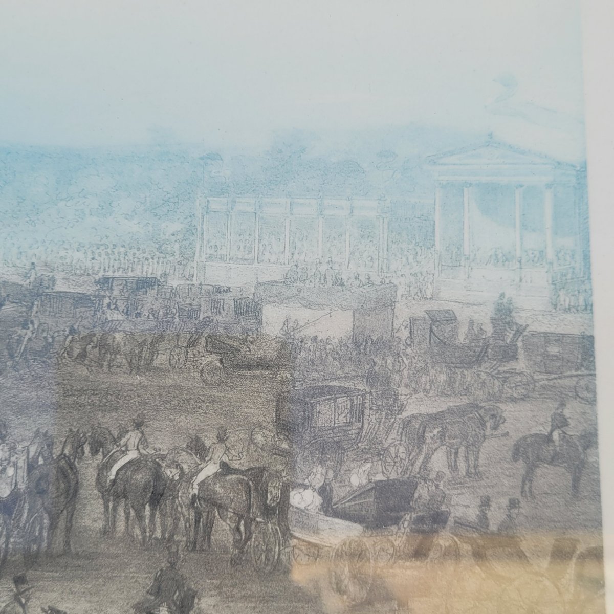 Races At Chantilly, Engraving, 82.5 X 68 Cm, 19th Century-photo-3
