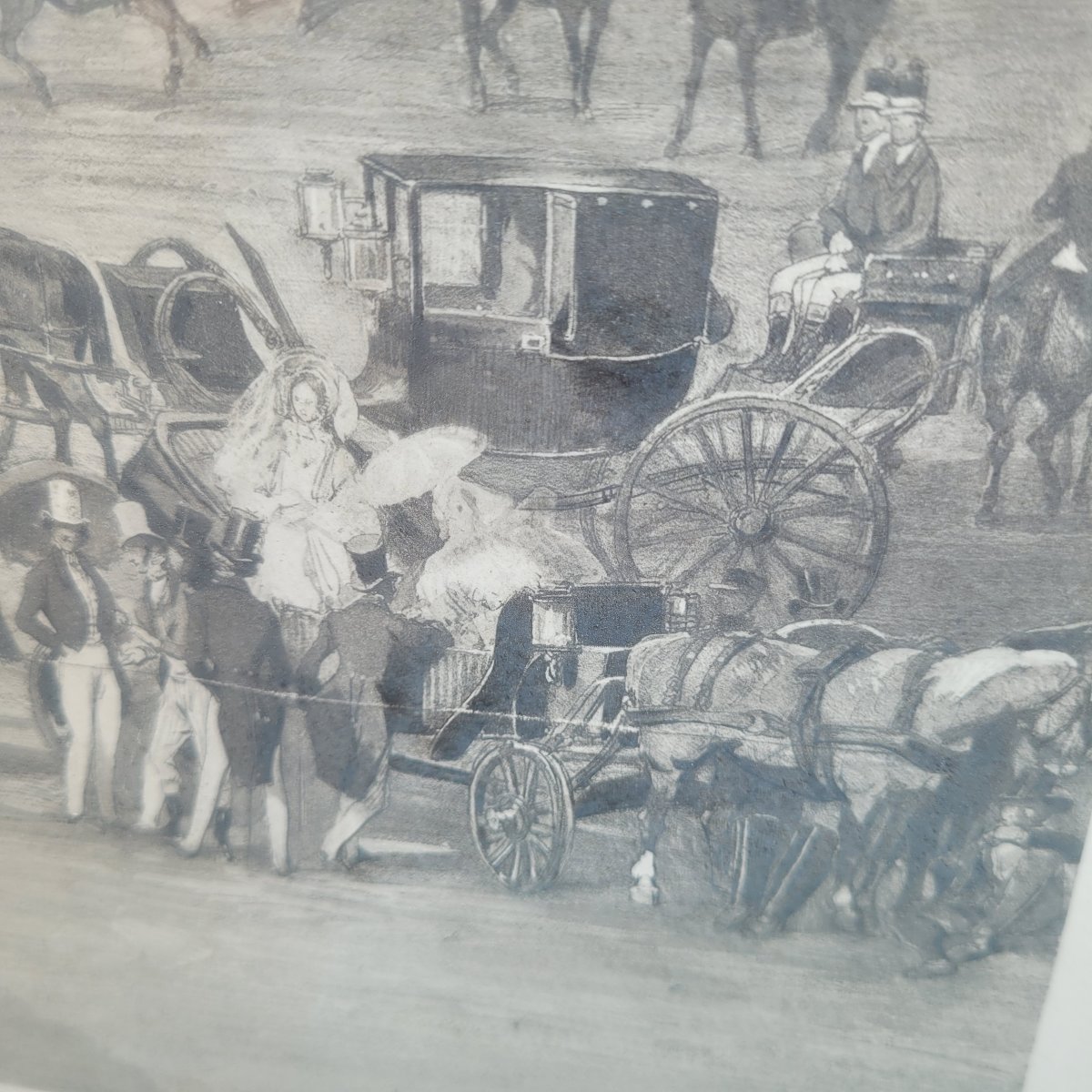 Races At Chantilly, Engraving, 82.5 X 68 Cm, 19th Century-photo-6