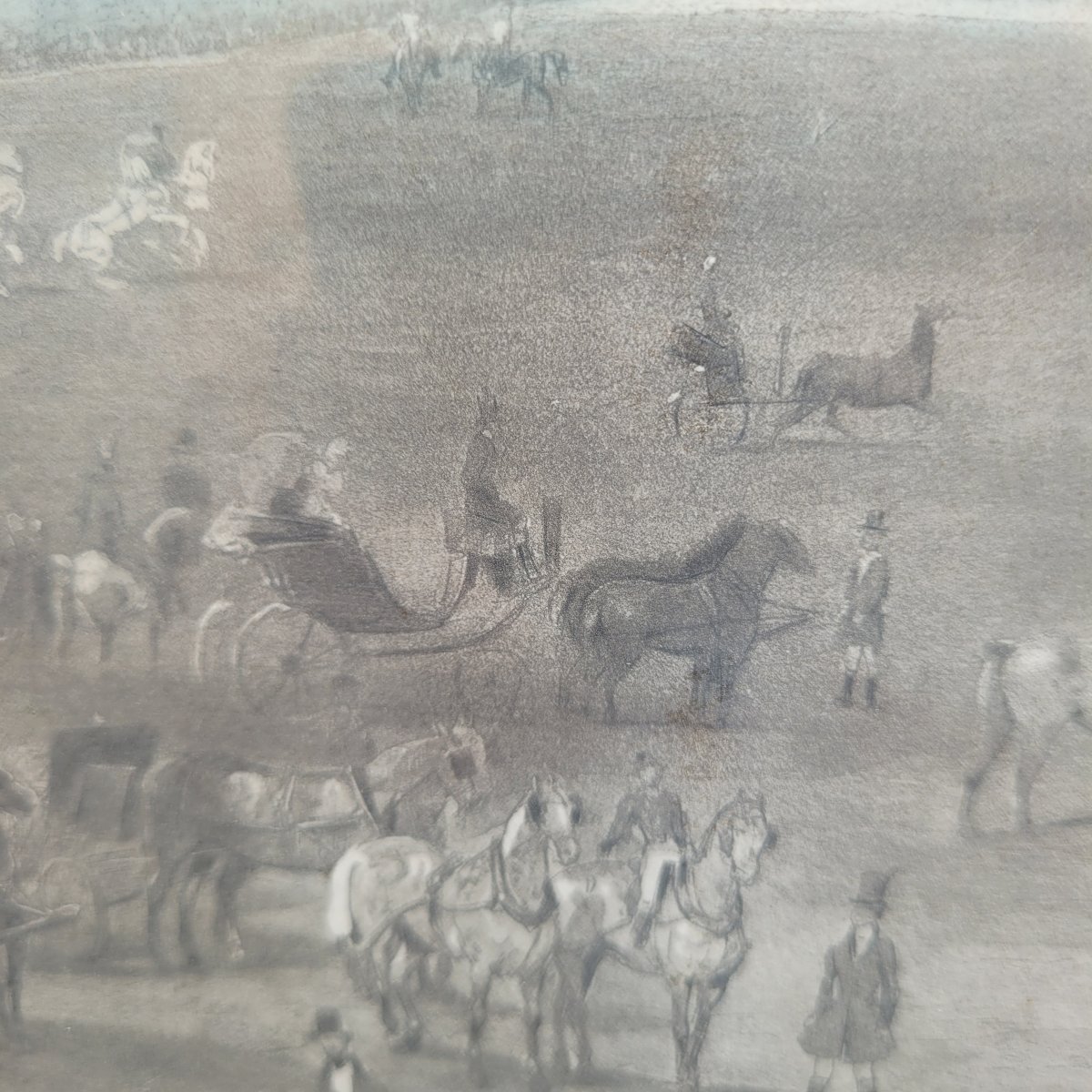 Races At Chantilly, Engraving, 82.5 X 68 Cm, 19th Century-photo-8