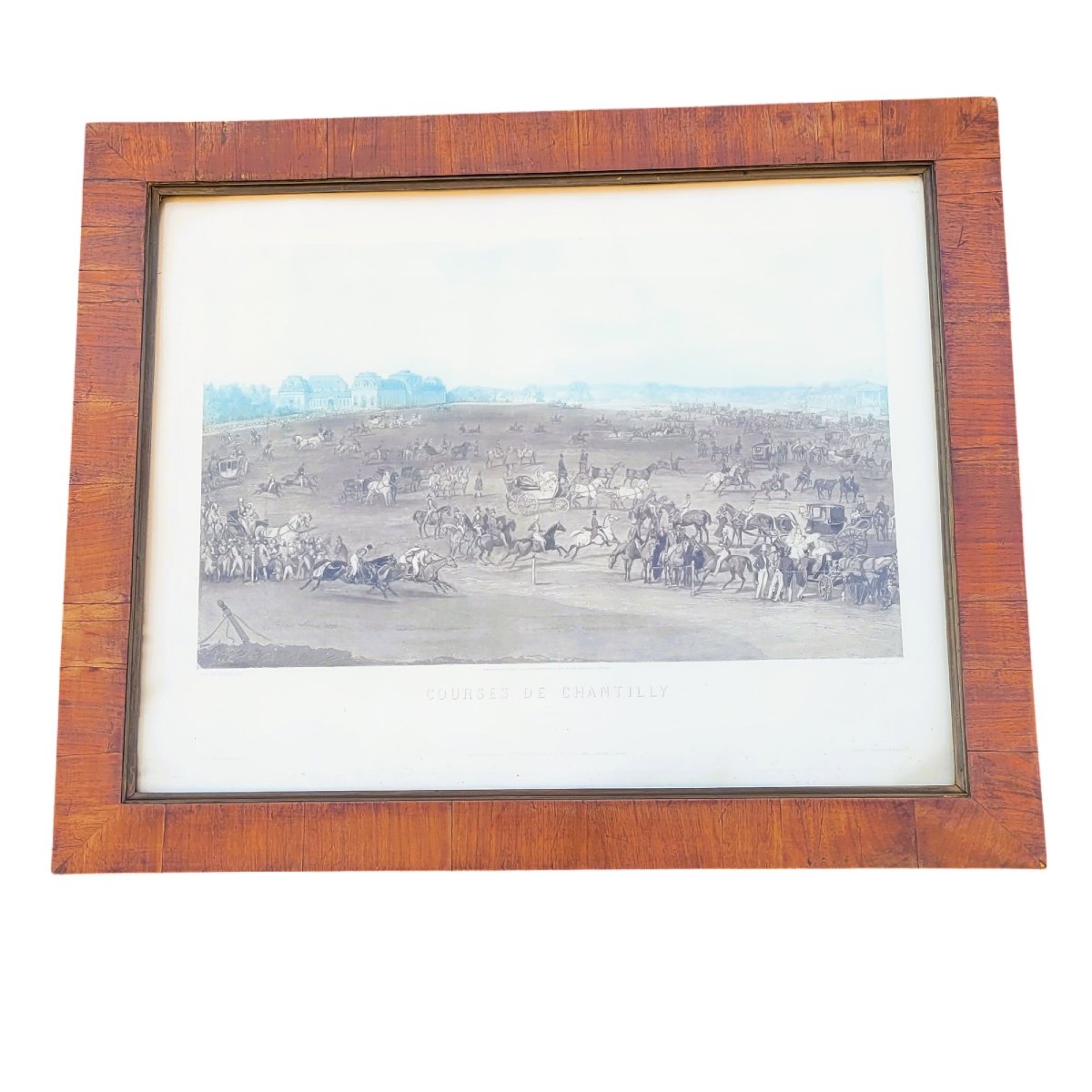 Races At Chantilly, Engraving, 82.5 X 68 Cm, 19th Century