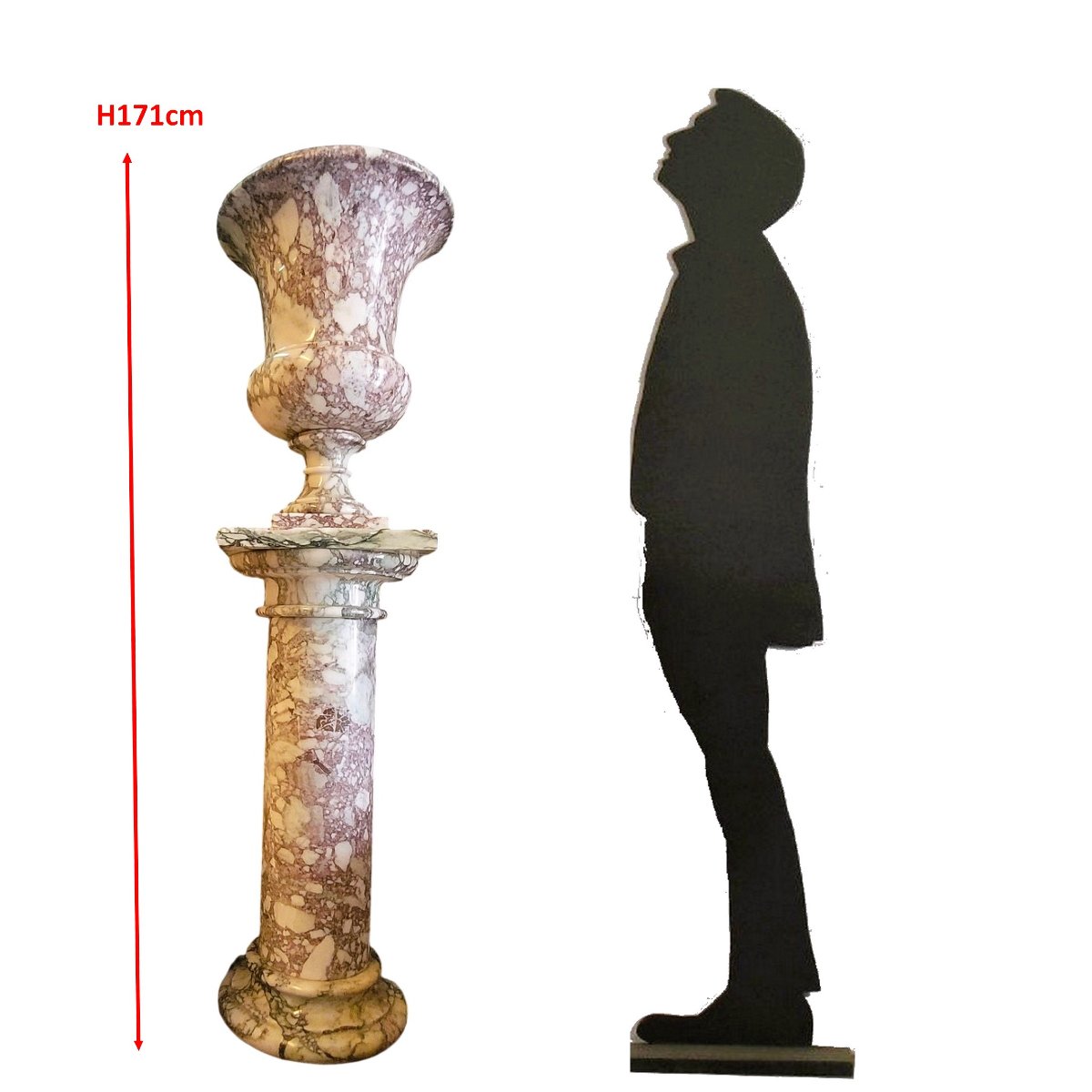 Medici Vase On A Marble Column, H171cm,  Mid-20th Century-photo-2