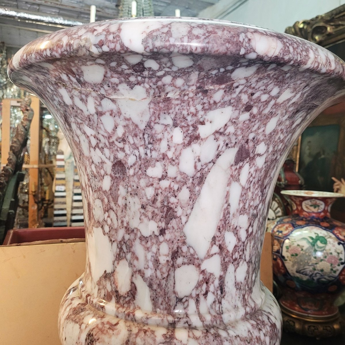 Medici Vase On A Marble Column, H171cm,  Mid-20th Century-photo-3
