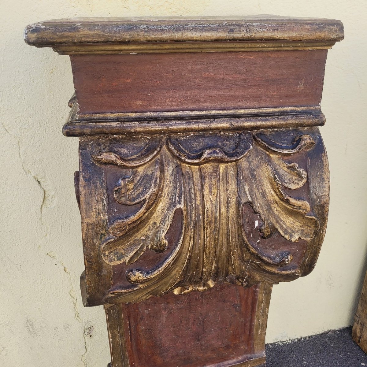Important Pair Of Wall Sconces, H 111 Cm, Carved Wood, 17th Century-photo-4