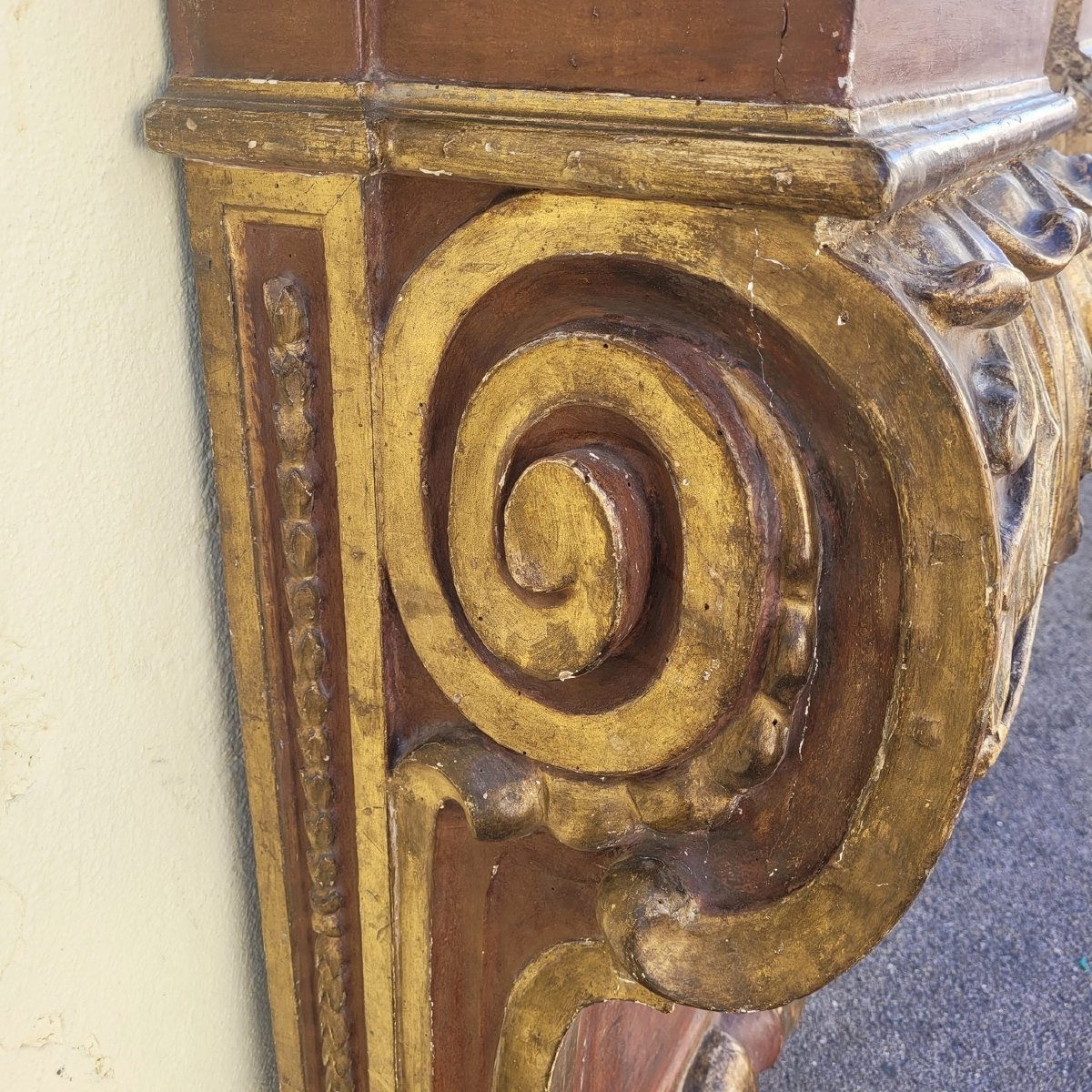 Important Pair Of Wall Sconces, H 111 Cm, Carved Wood, 17th Century-photo-1