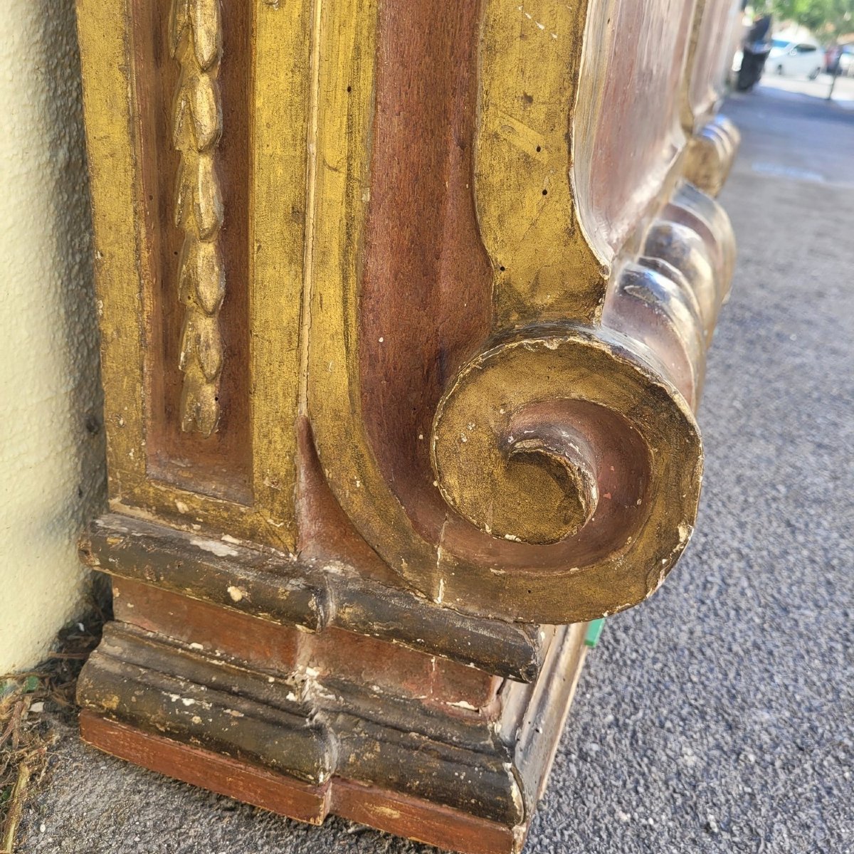 Important Pair Of Wall Sconces, H 111 Cm, Carved Wood, 17th Century-photo-2