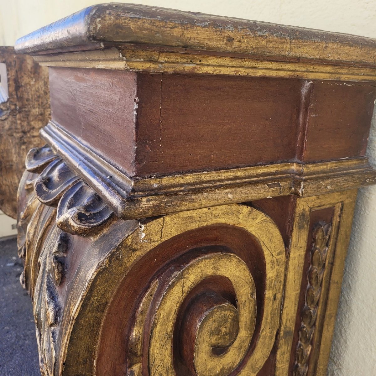 Important Pair Of Wall Sconces, H 111 Cm, Carved Wood, 17th Century-photo-5