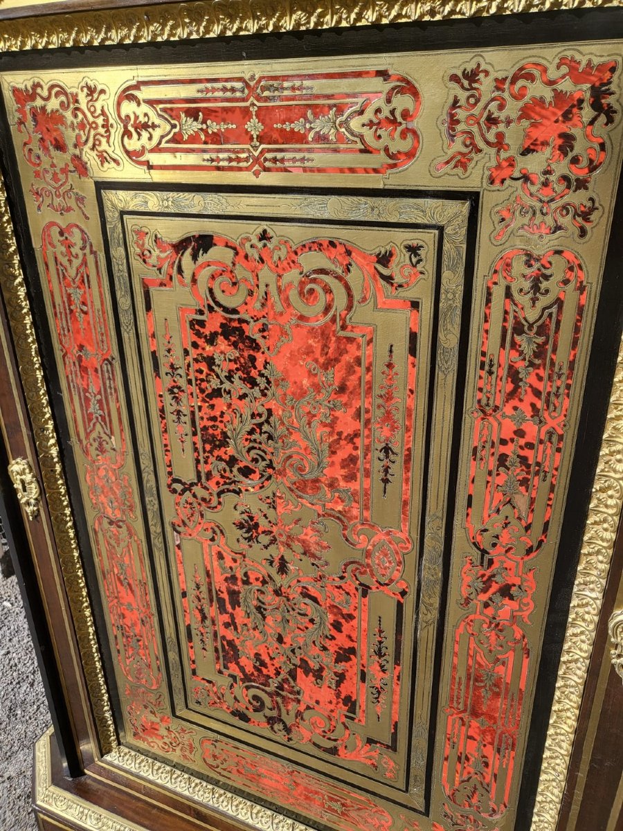 Meuble à hauteur d'appui Boulle, H128cm, Napoléon III, XIXème siècle-photo-4
