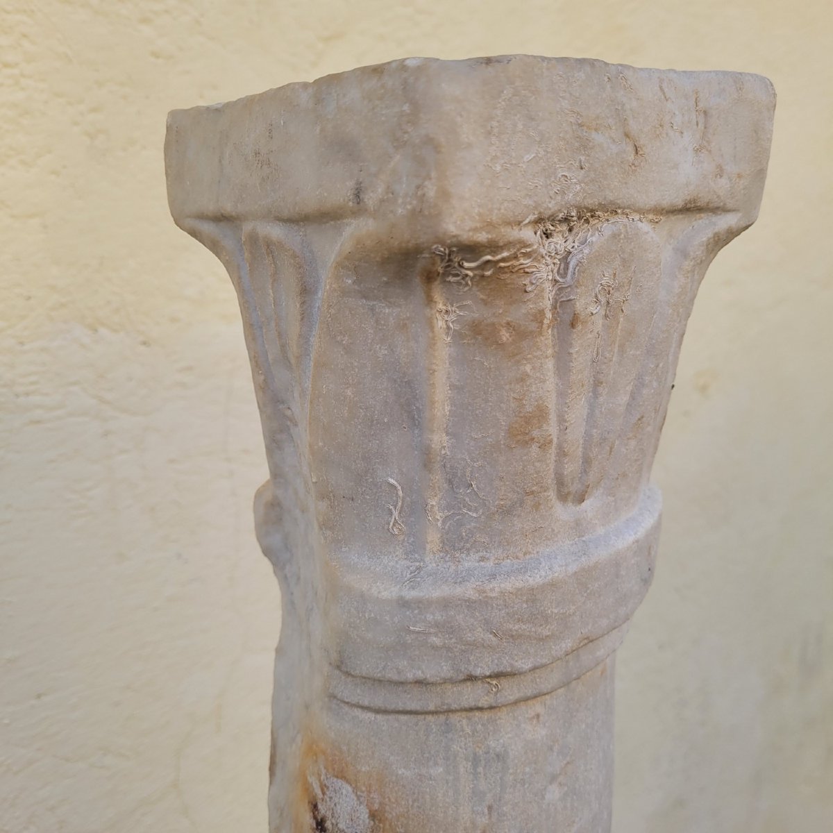 Carved White Marble Column, H134cm, Roman Period-photo-3